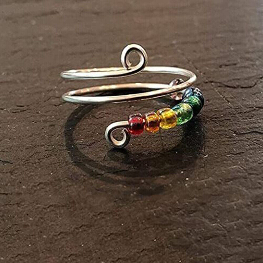 To My Daughter - Drive Away Your Anxiety Rainbow Beads Fidget Ring Birthday Gift