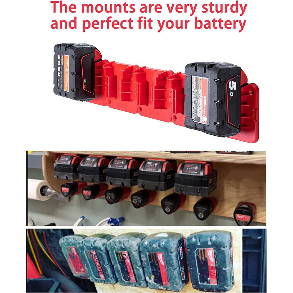 5x Battery Mounts Storage Holder Rack For Milwaukee M18 18V Tool Battery Red