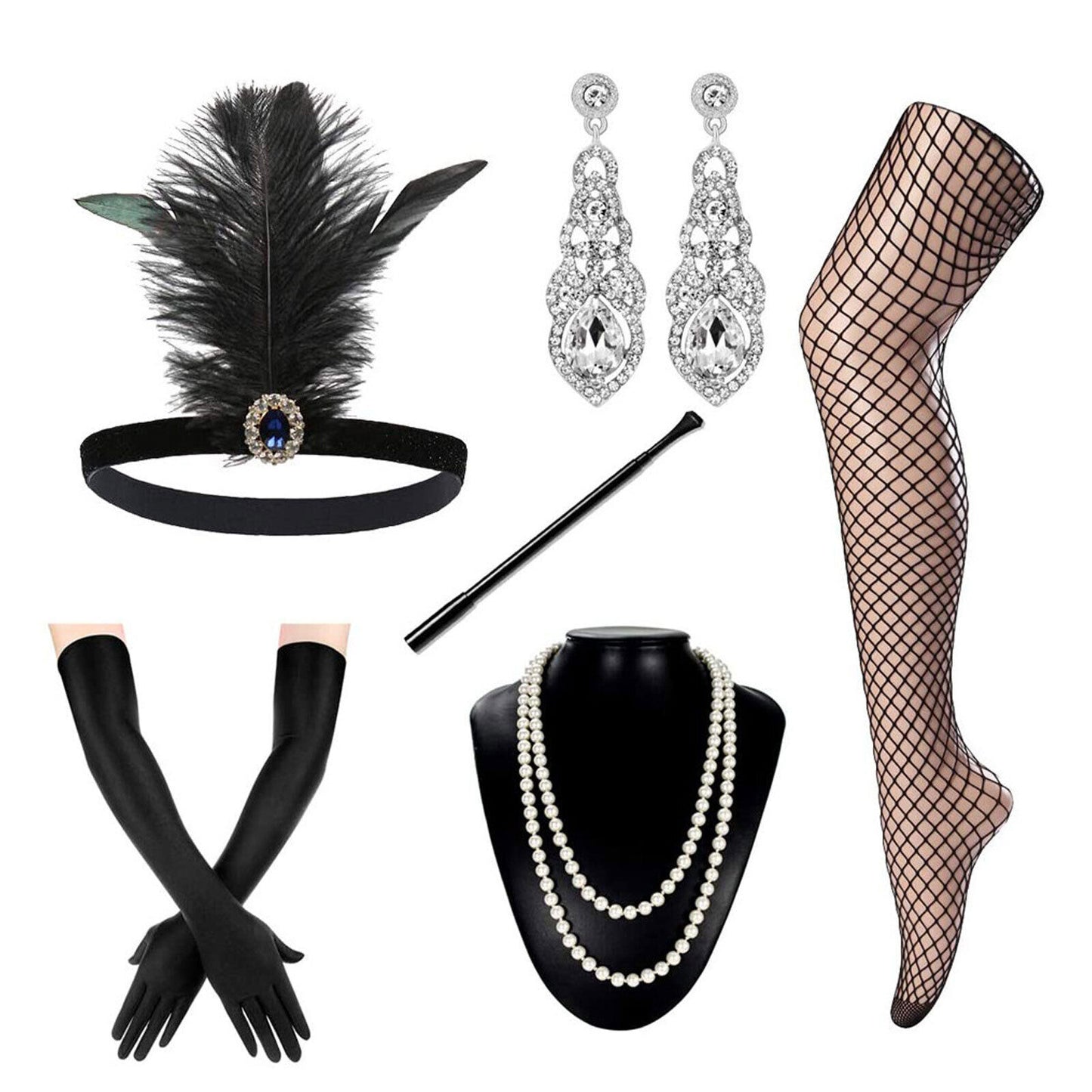 Women 1920'S Great Gatsby Accessories Kit Fancy Dress Costume Flapper Headpiece