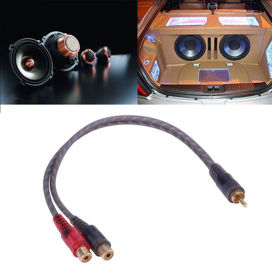 NEW 1pc 30cm 1 RCA Male to 2 RCA Female OFC Splitter Cable for Car Audio System