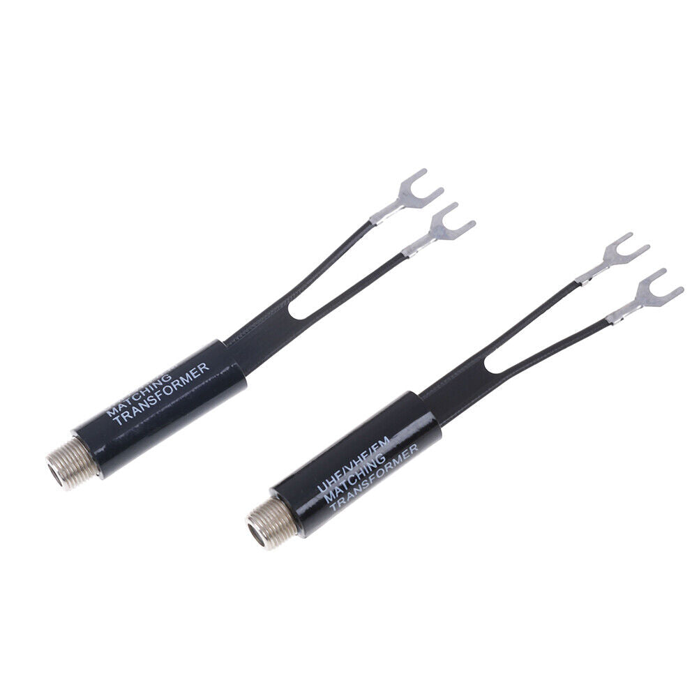 2Pcs UHF/VHF/FM/TV F cable75-300Ohm balun antenna matching transformer adapte&RF