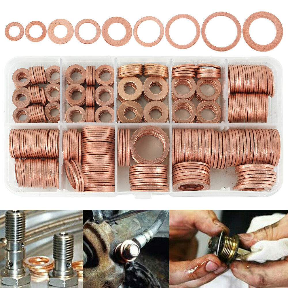 400pcs M5-M14 Copper Washers 9 Sizes O Ring Copper Gaskets Set Flat Copper WacYi