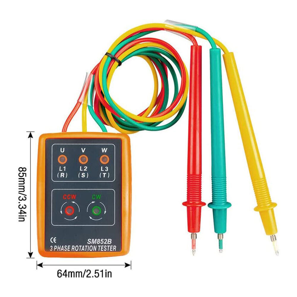 Phase Tester Detector 852B 60~600V 20Hz-400Hz AC Three-phase Sequence Indicator