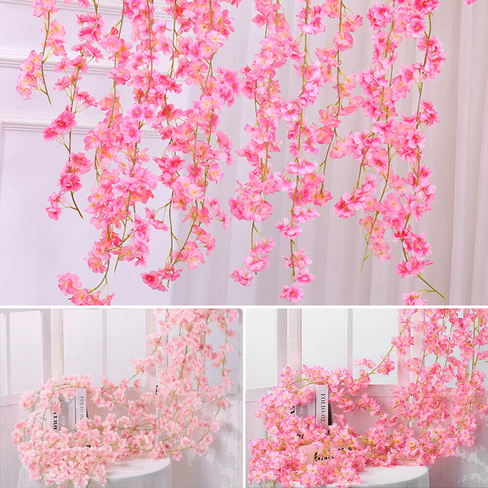 Artificial Cherry Rattan Blossom Flower Garland Vine Hang Wedding Garden Decor