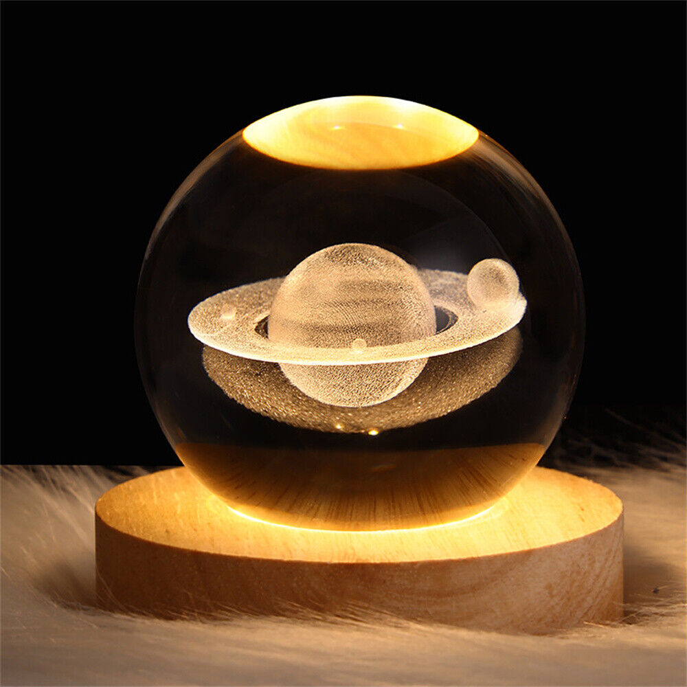 Luminous 3D Glowing Crystal Globe Ball Laser Engraved with Led Light Base Decor