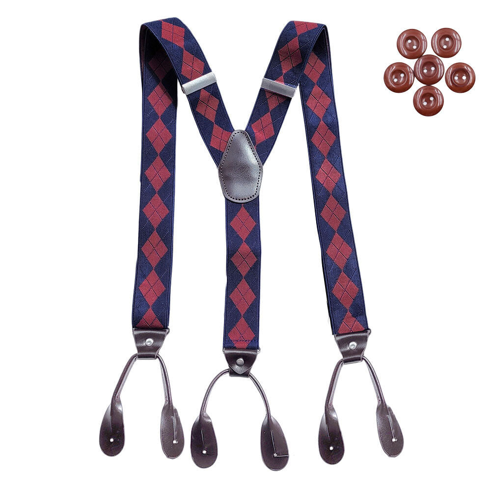 Men's 6 Button Hole Wide Elastic Suspenders Leather 35mm Trousers Braces Belt