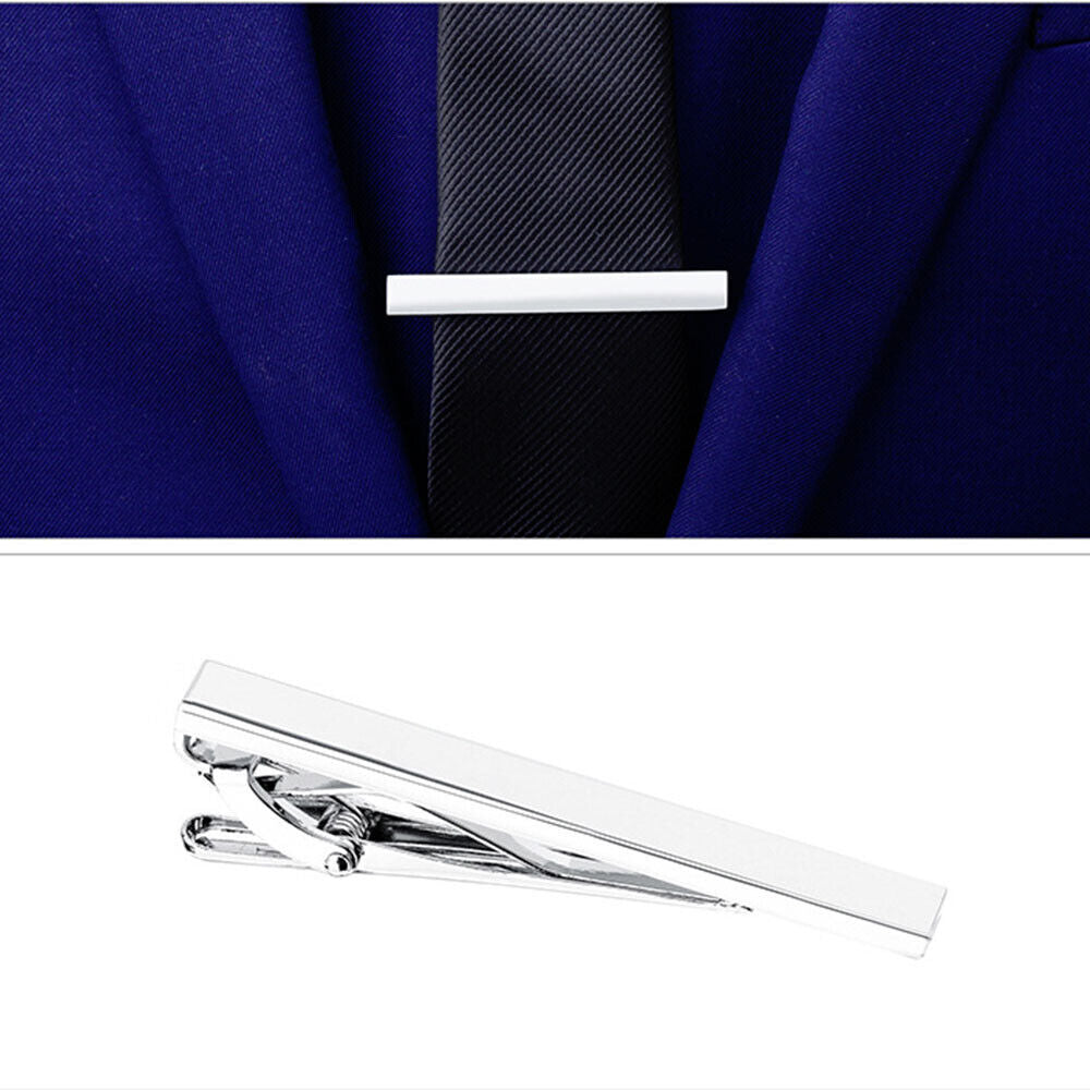 Mens New 5~6cm Clip Stainless Steel Shirt Tie Pin Bar Clasp Wedding Silver Black