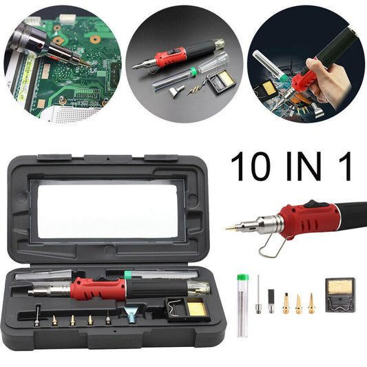 10 IN 1 Portable Butane Gas Soldering Iron Kit Auto Ignition Welding Torch Pen