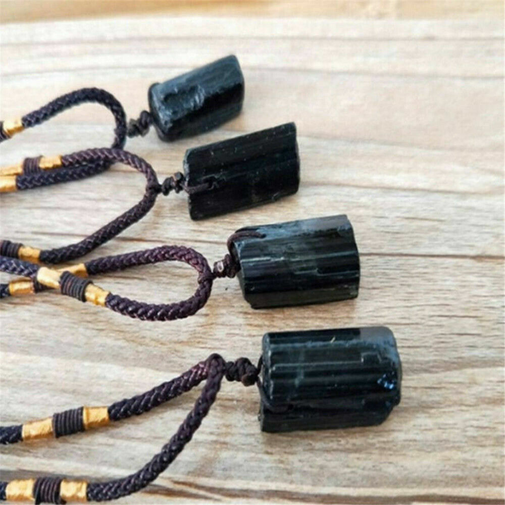 Women Men Black Natural Tourmaline Stone Pendant Crystal Gem Specimen Necklace