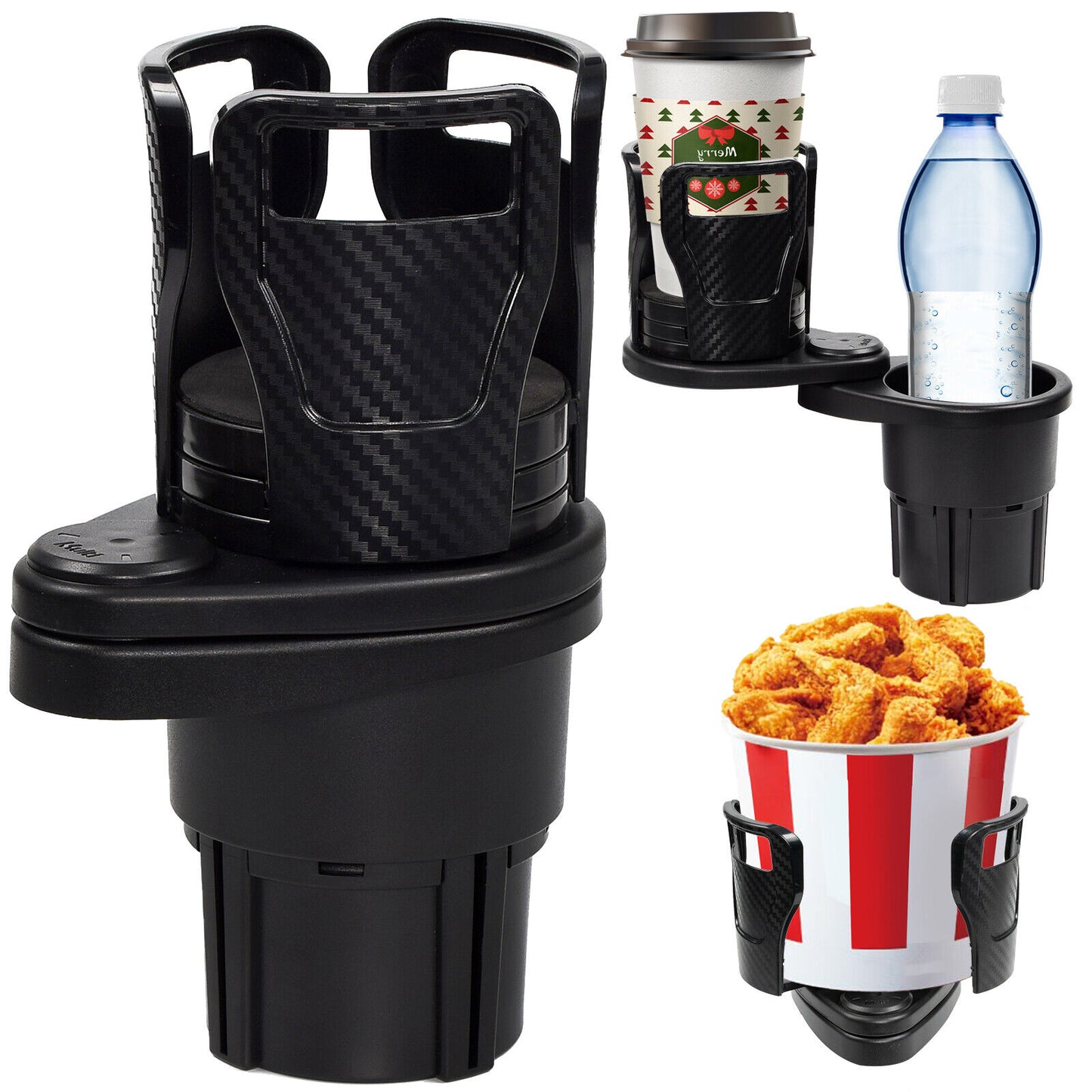 360° Adjustable 2in1 Car Seat Cup Holder Expander Bottle Drink Coffee Storage