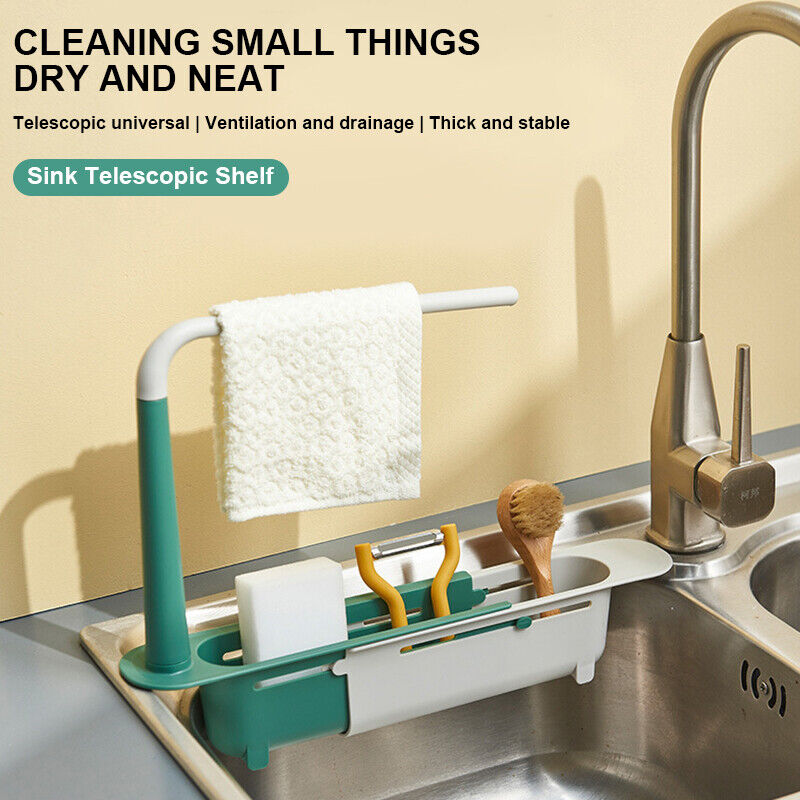 Telescopic Sink Rack Storage Holder Kitchen Expandable Drain Basket Organizer