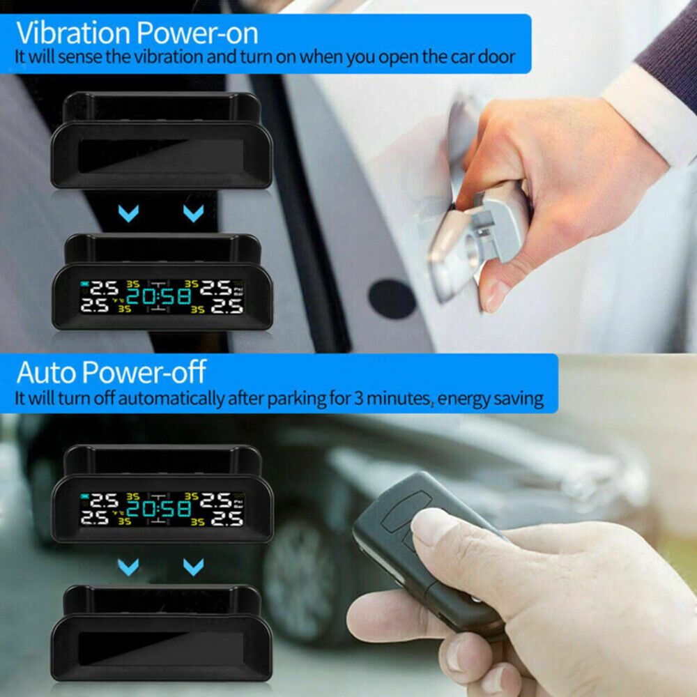 Solar Wireless Car TPMS Tyre Pressure Monitoring System + 4 External Sensors