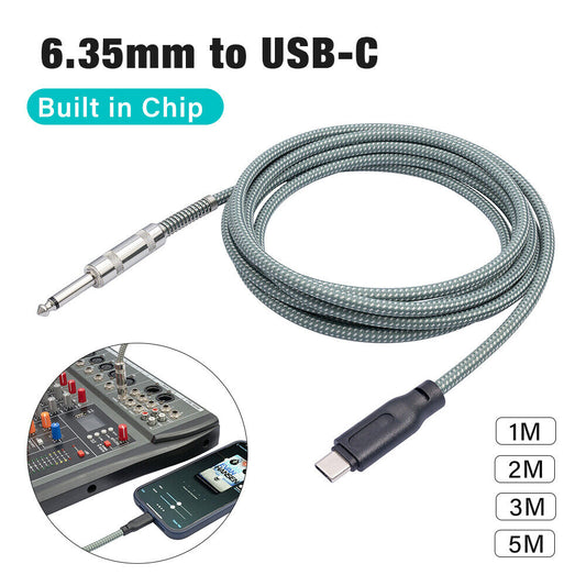 For Electric Guitar Piano USB Type C To 6.35mm TS Audio Interconnect Aux Cable