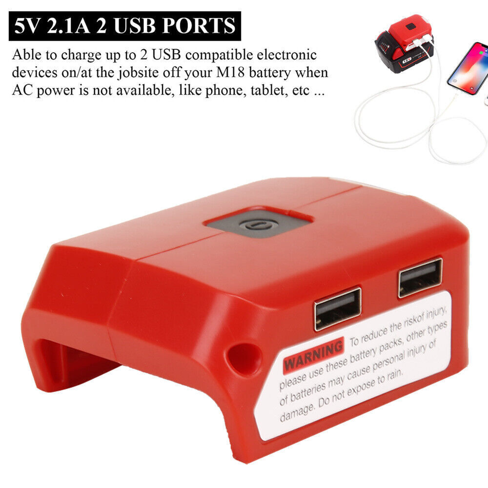 USB Charger Battery Adapter Led Light 18V-20V Power Source For Milwaukee M18