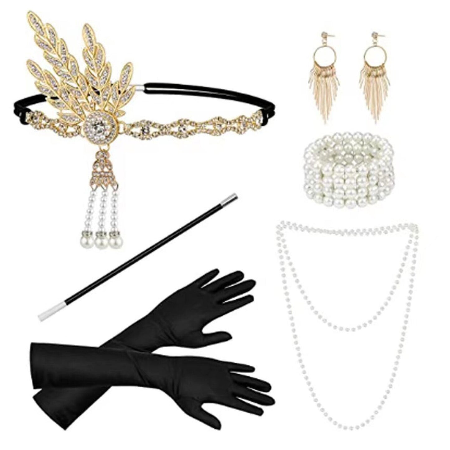 Women 1920'S Great Gatsby Accessories Kit Fancy Dress Costume Flapper Headpiece