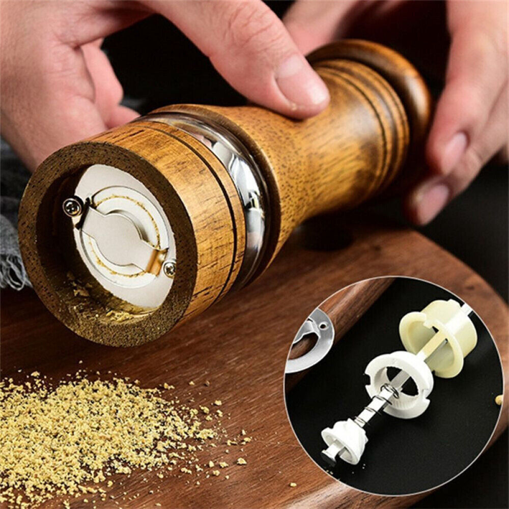 2x Adjustable Manual Pepper Grinder Wooden Salt Pepper Mill With Ceramic Grinder