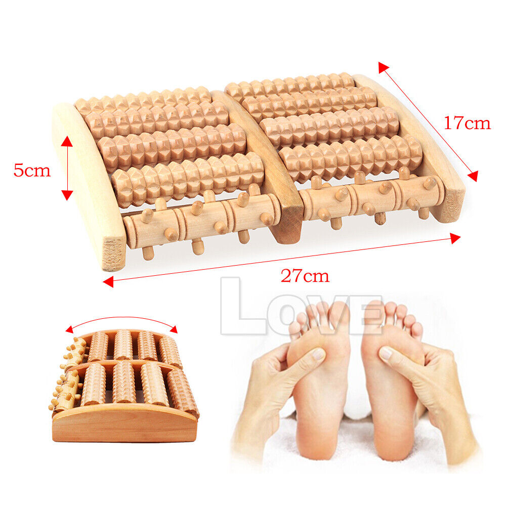 LARGE Wooden Foot Pain Massager 5 Roller Care Reflexology Relax Stress Relief Ne