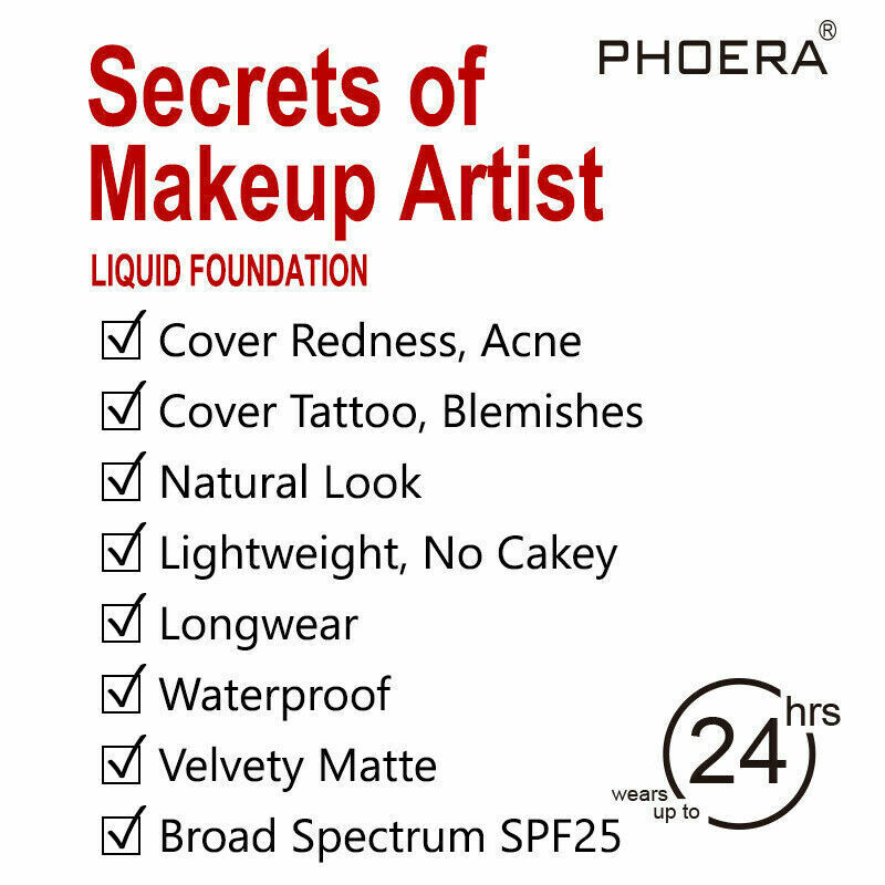 PHOERA Liquid Foundation Full Coverage Velvety Matte Flawless Lasting Makeup