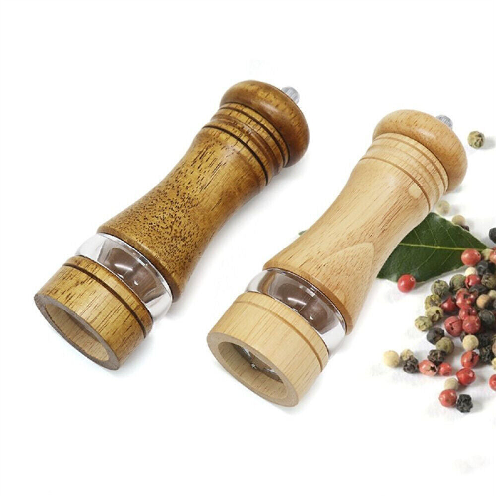 2x Adjustable Manual Pepper Grinder Wooden Salt Pepper Mill With Ceramic Grinder