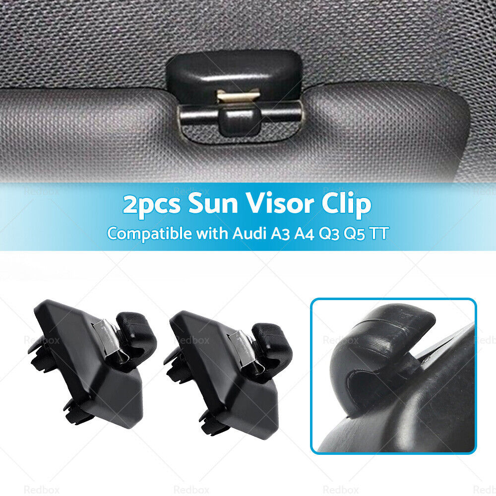 2PCS Sun Visor Clip Holder Hook Bracket Suitable for Audi A3 A4 Q3 Q5 TT Black