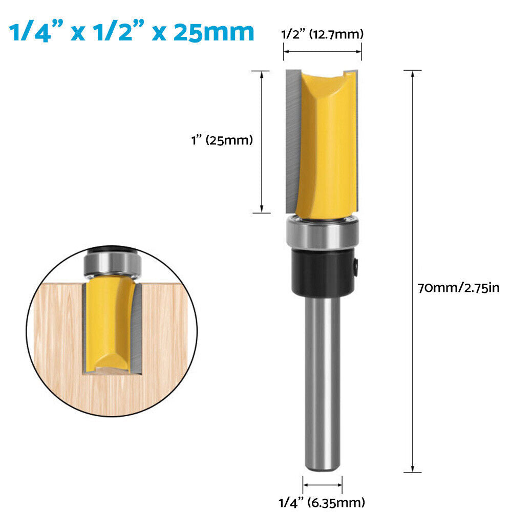 4pcs Milling Cutter Kit 1/4 Shank Top Bearing Flush Trim Pattern Router Bit Set