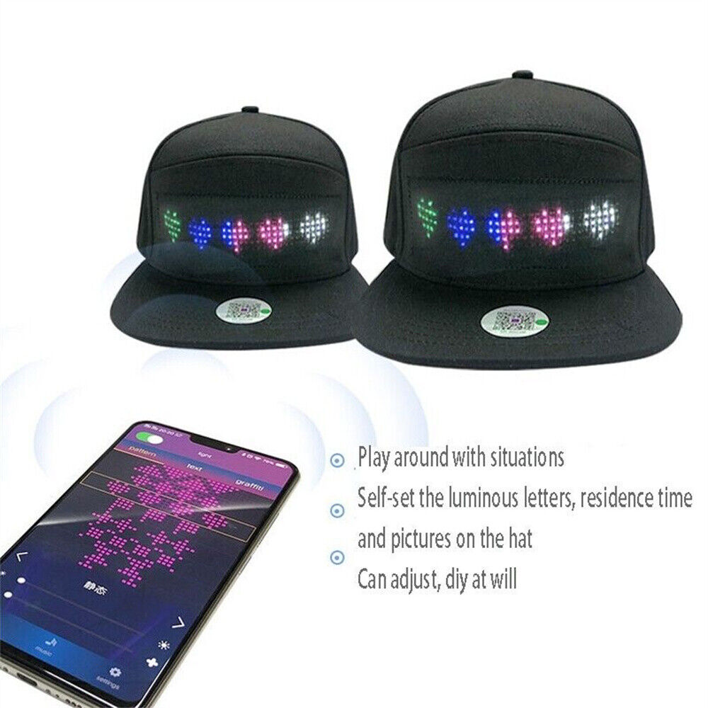 LED Cap Basaball Hat Snapback Bluetooth Adjustable Men Women Breathable USB App