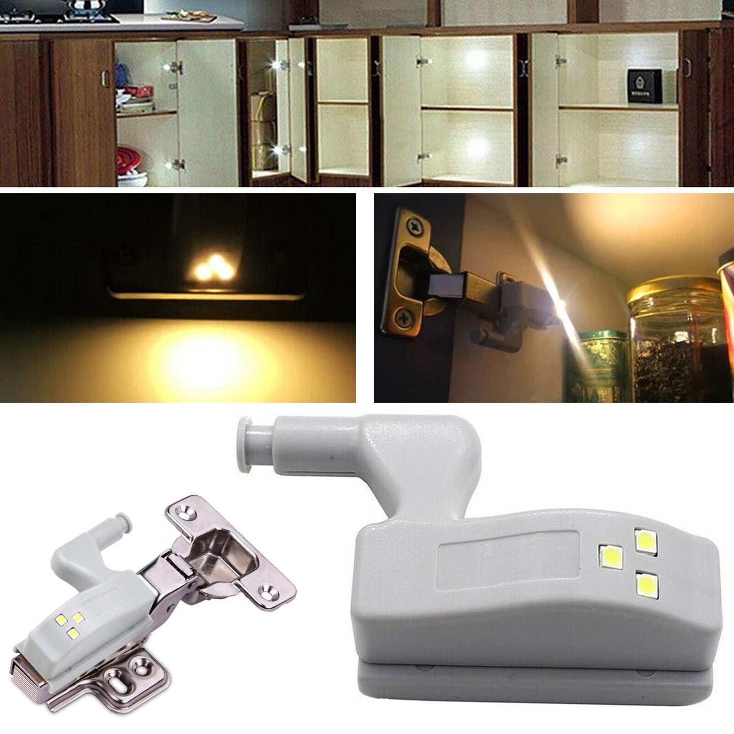 10pcs LED Cabinet Cupboard Closet Wardrobe Hinge Sensor Kitchen Night Light NEW