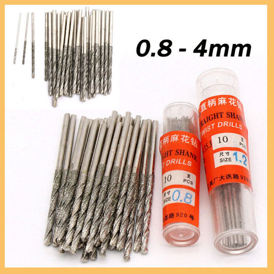 50pcs Diamond Coated Twist Drill Bits 0.8mm 1mm 1.2mm 1.5mm 2mm 2.5mm 3mm 3.5mm 4mm