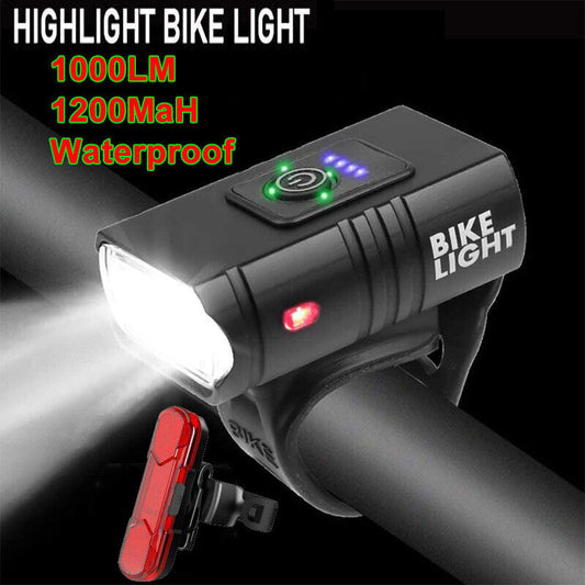 2pcs Bike Light Set Rechargeable LED Bicycle Lights Waterproof Headlight Front Rear