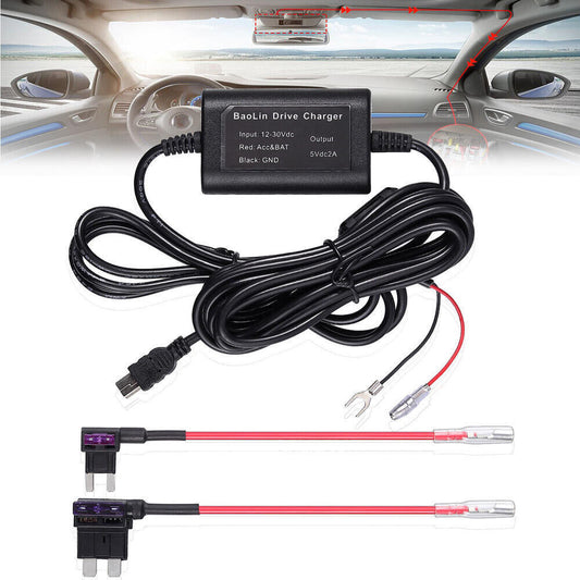 Mini USB Universal Car Dash Cam Recorder Fuse Hard Wire Kit DVR 12-24V To 5V