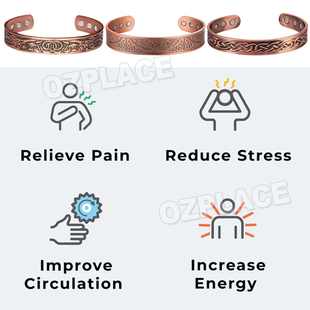 Pure Copper Magnetic Bracelet Arthritis Pain Relief Bangle Healing Therapy Gift