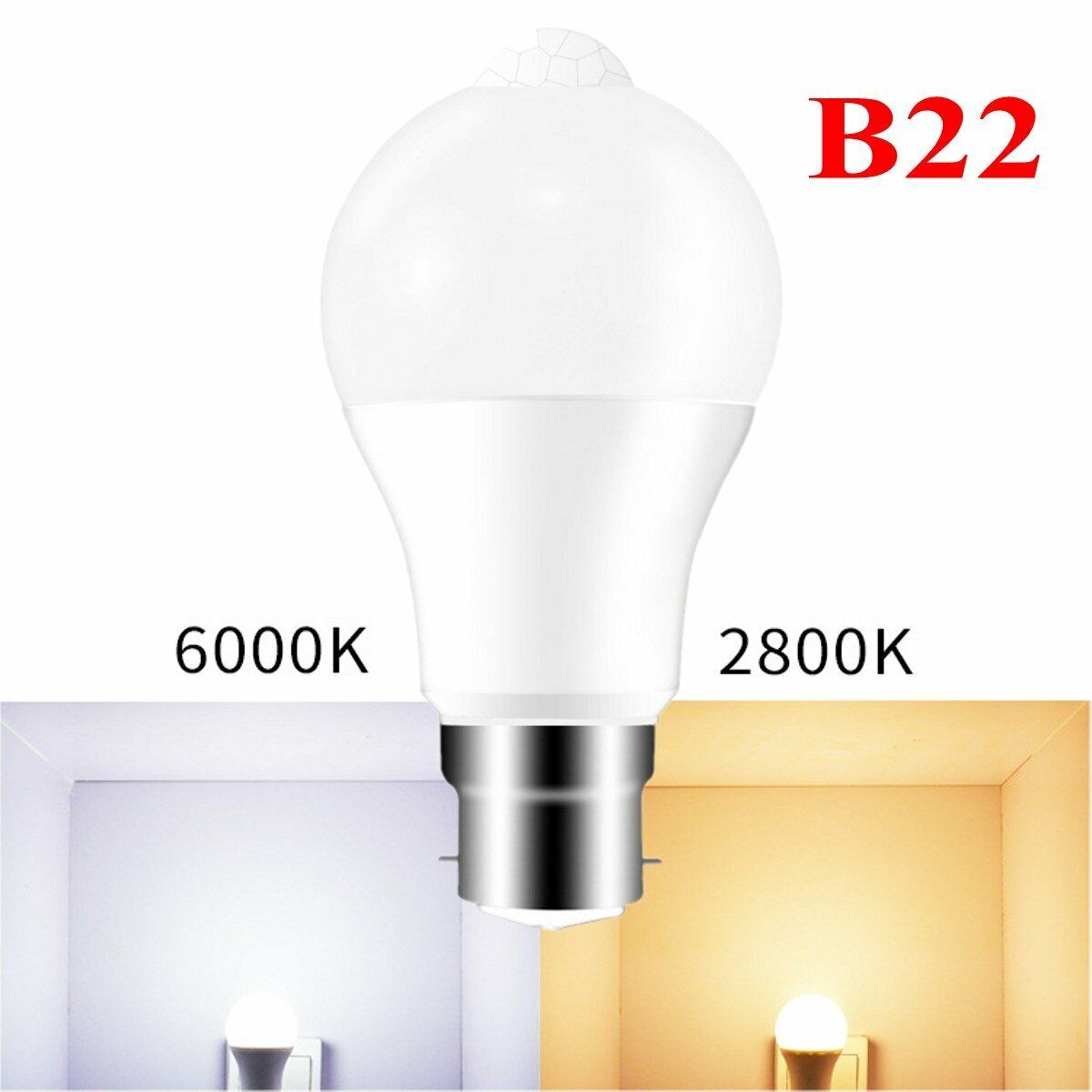 2x E27/B22 12W PIR Sensor Motion Smart LED Bulb Security Light Lamp Globe 220V