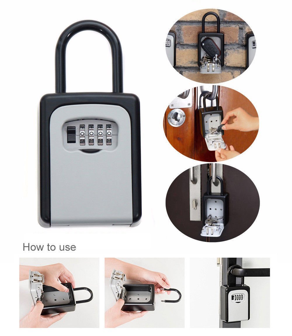 4-Digit Combination Lock Key Safe Storage Box Padlock Home Outdoor Security