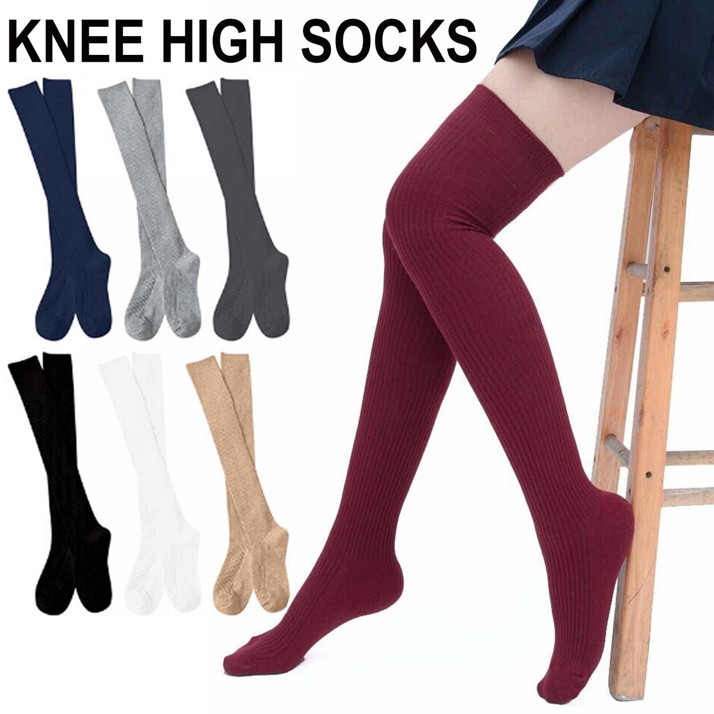 Warm Thigh High Socks Women Solid Color Over knee Long Boot Knitted Cable Knit