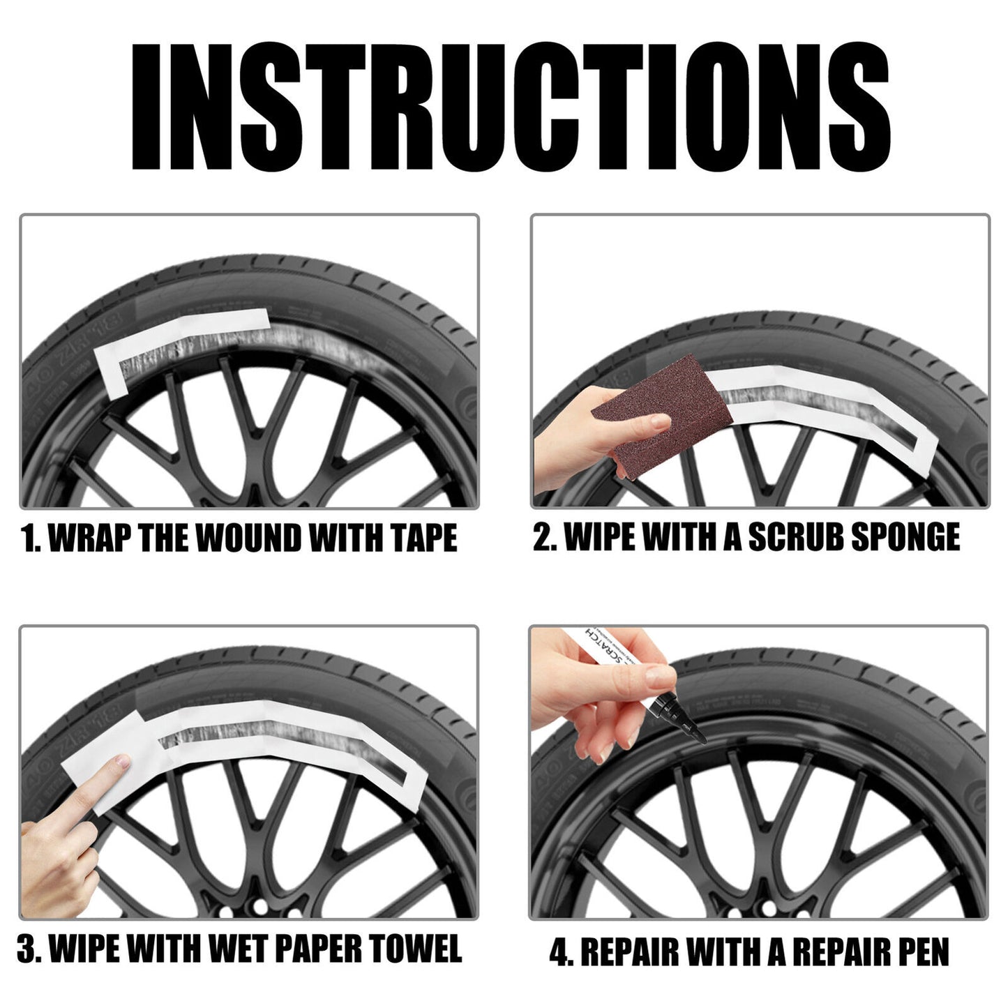 Universal Black Wheel Scratch Repair Touch Up Kit Car Rim Scratch Repair Kits