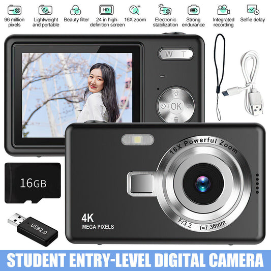 4K HD 1080P Digital Camera 16X Zoom Portable Vlogging Camera 2.4 Inch IPS Screen