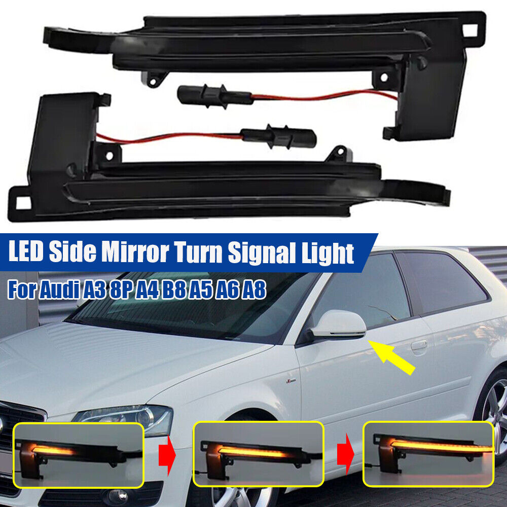 For Audi A3 8P A4 B8 A5 A6 A8 Flash LED Side Mirror Turn Signal Light Sequential