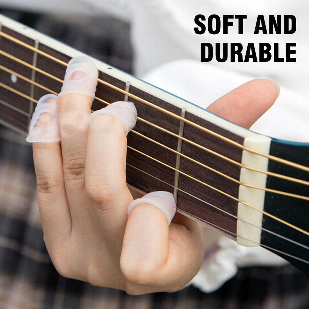 5PCS Silicone Guitar Ukulele Fingertip Protectors Finger + Fingerboard Sticker