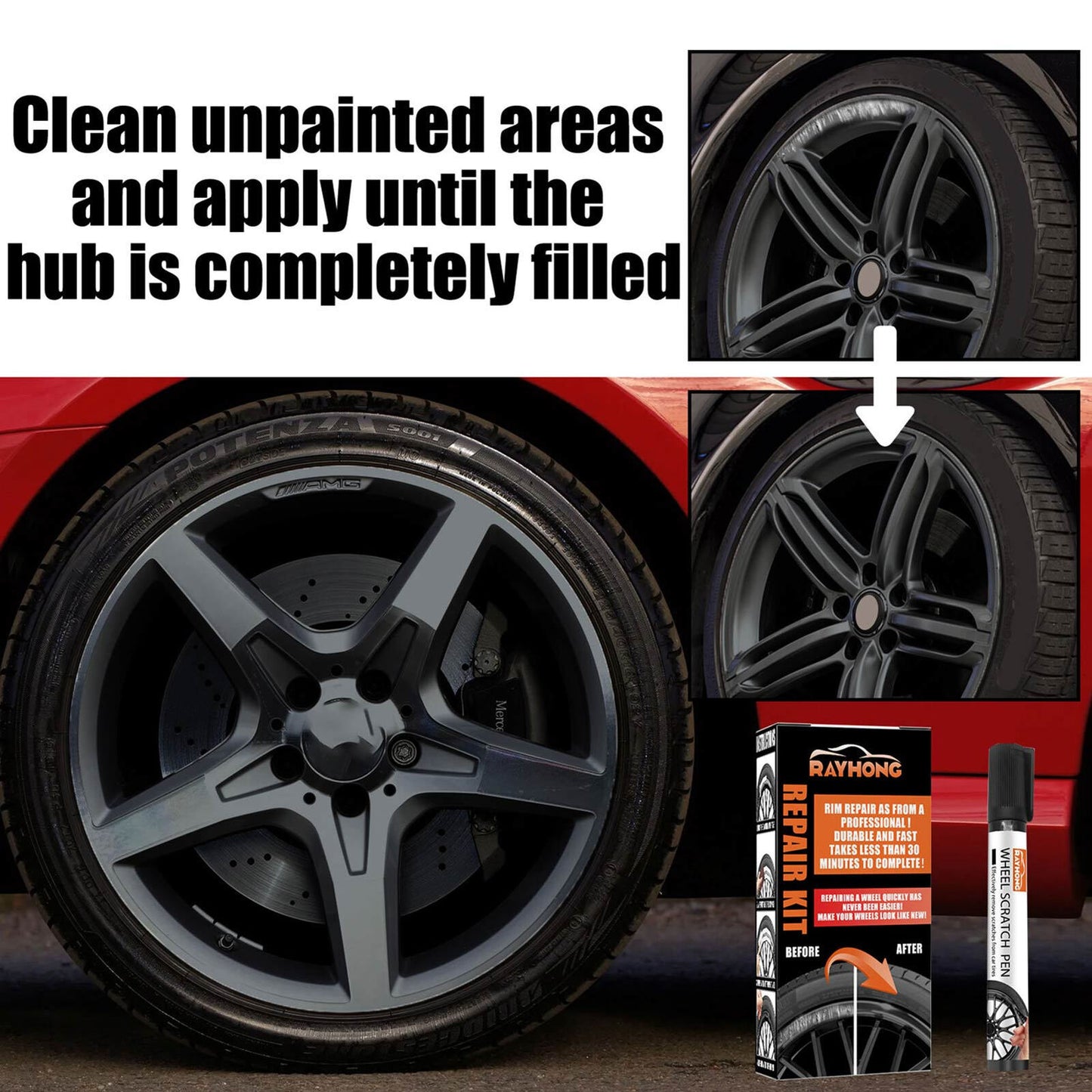 Universal Black Wheel Scratch Repair Touch Up Kit Car Rim Scratch Repair Kits