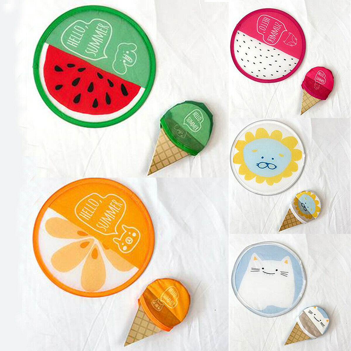 Portable Round Folding Fan Cartoon Mini Cute Hand Held Fans Summer Cooling Fan