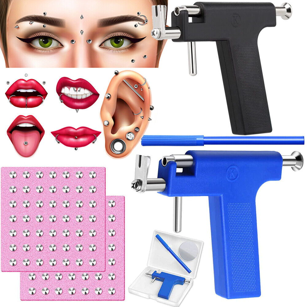 Professional Ear Piercing Gun Body Nose Navel Tool Kit Jewelry with 98 Studs DIY