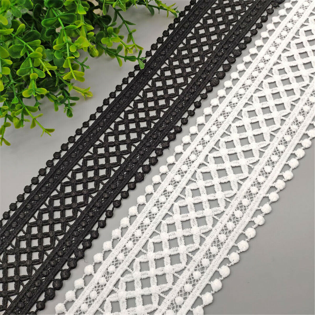 1 Yard Black White Hollow Floral Embroidered Lace Trim Ribbon DIY Apparel Sewing