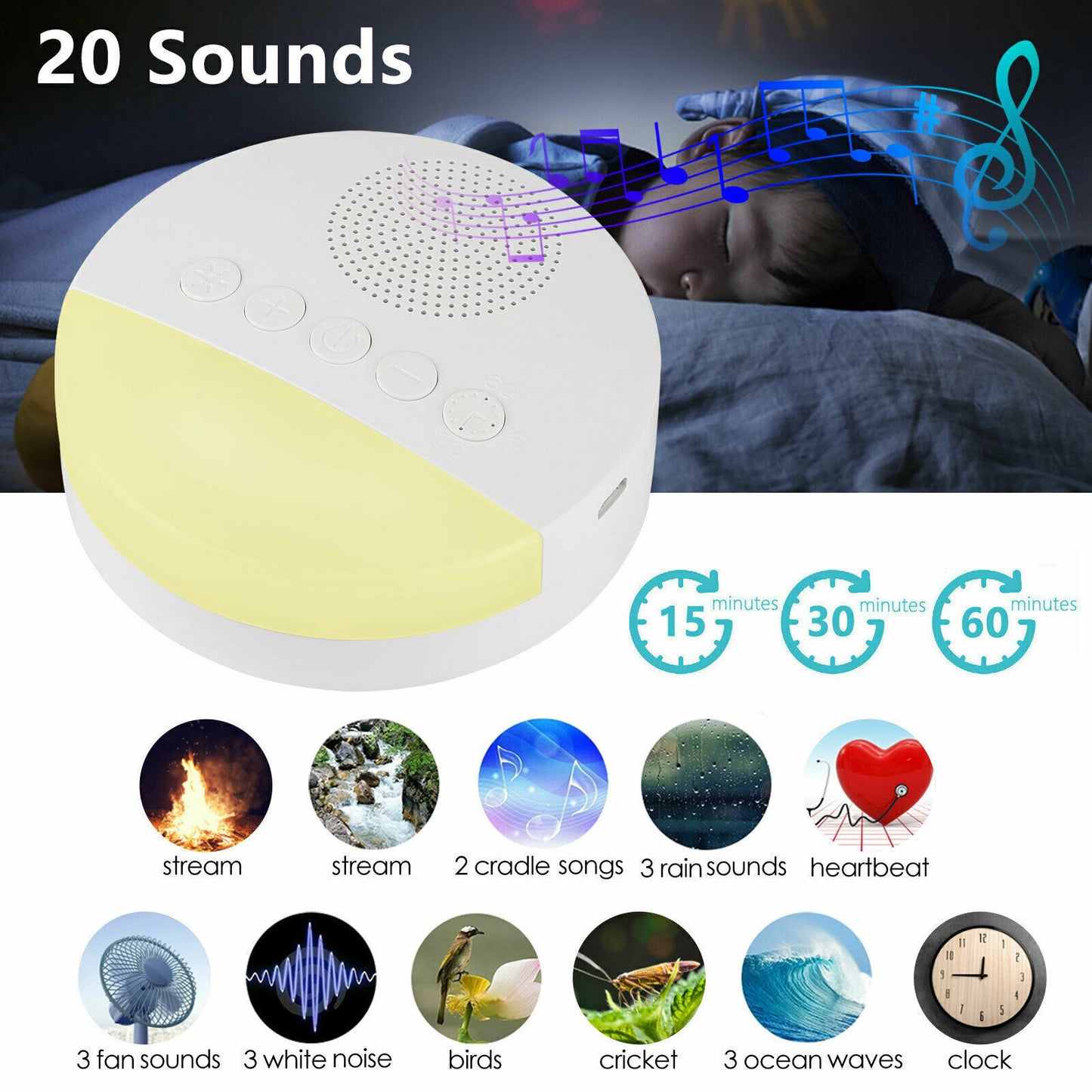 White Noise Sound Machine Sleep Therapy Relaxation for Adults Baby Nature Sounds