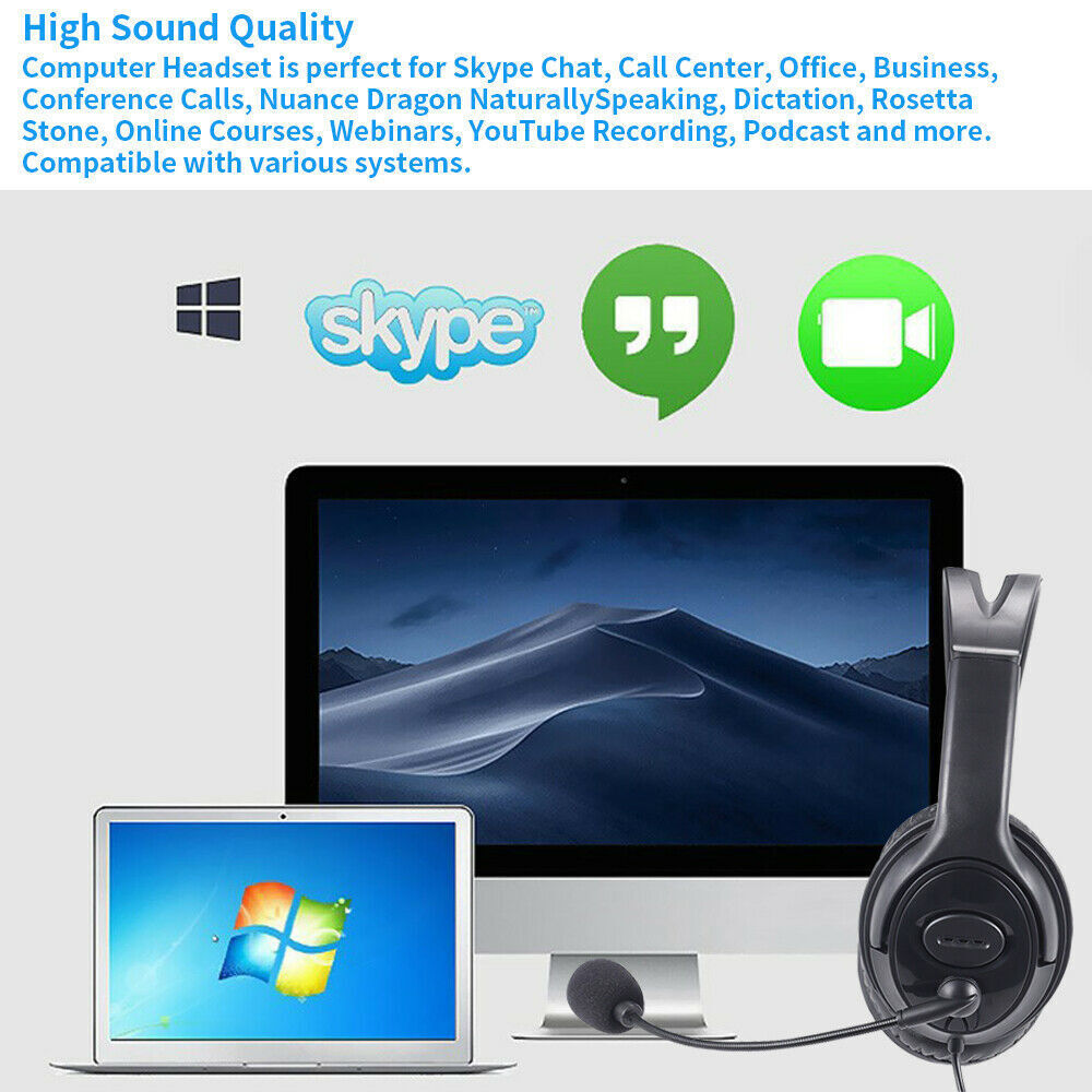 USB Wired Headphone Headset Noise Cancelling With Microphone For Computer Laptop