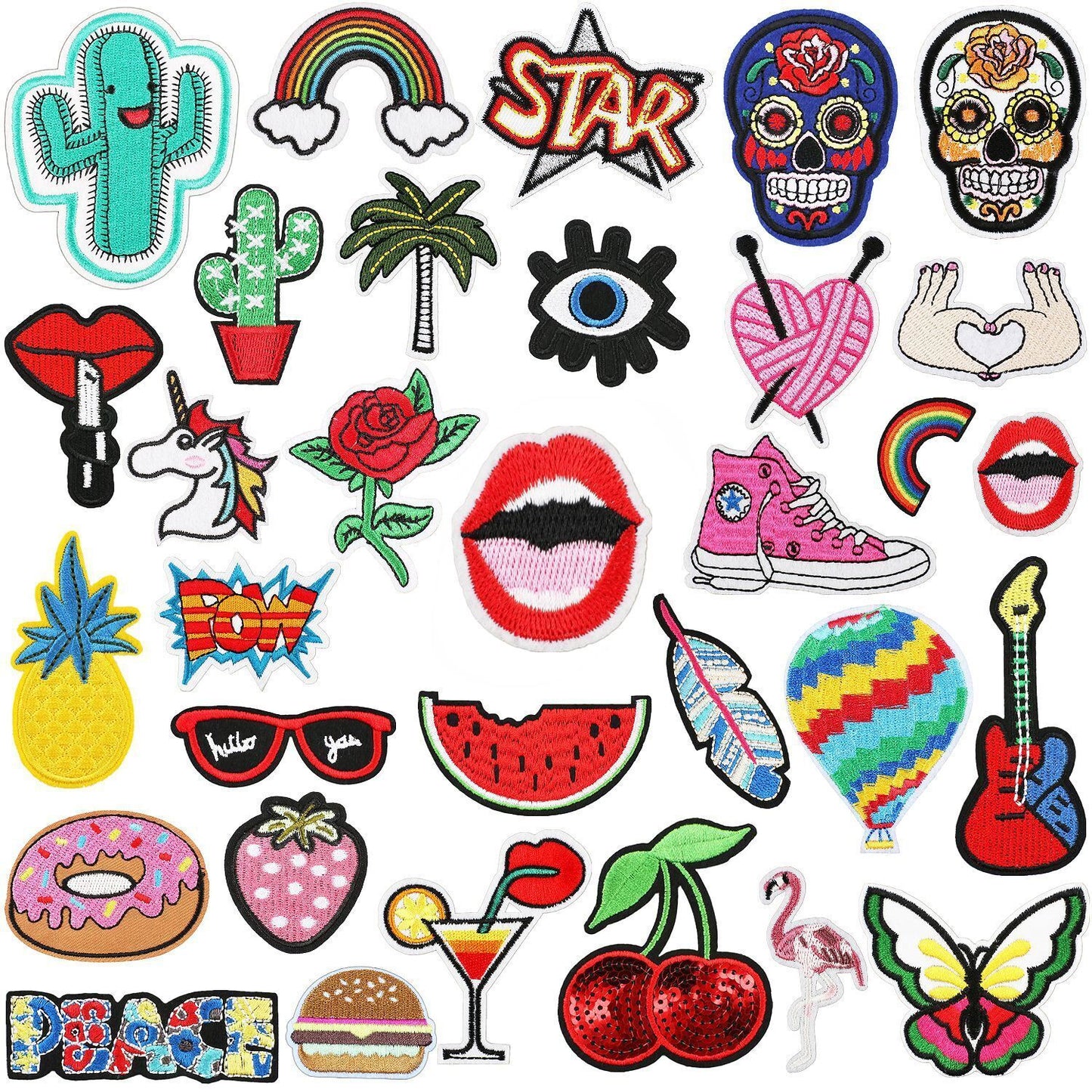 32x Iron On Patches No Sewing Embroidered Cartoon Patches Clothes Jeans Decor