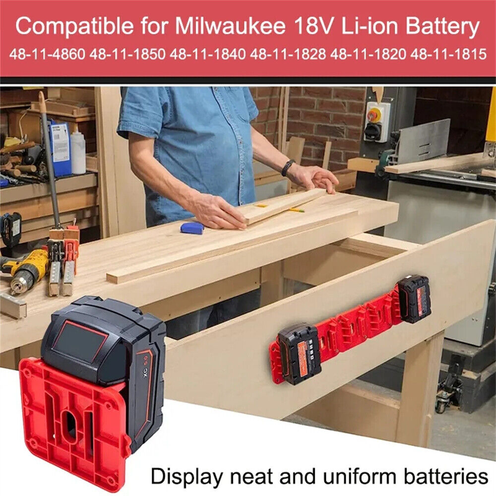 5x Battery Mounts Storage Holder Rack For Milwaukee M18 18V Tool Battery Red