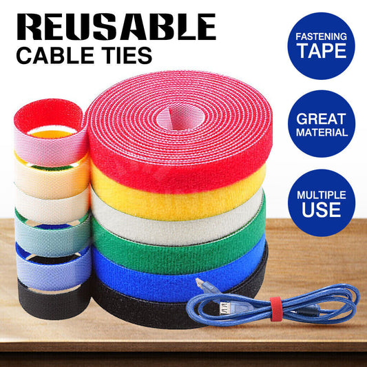 10M Magic Cable Ties Reusable Fastening Management Hook & Loop Cord Strap