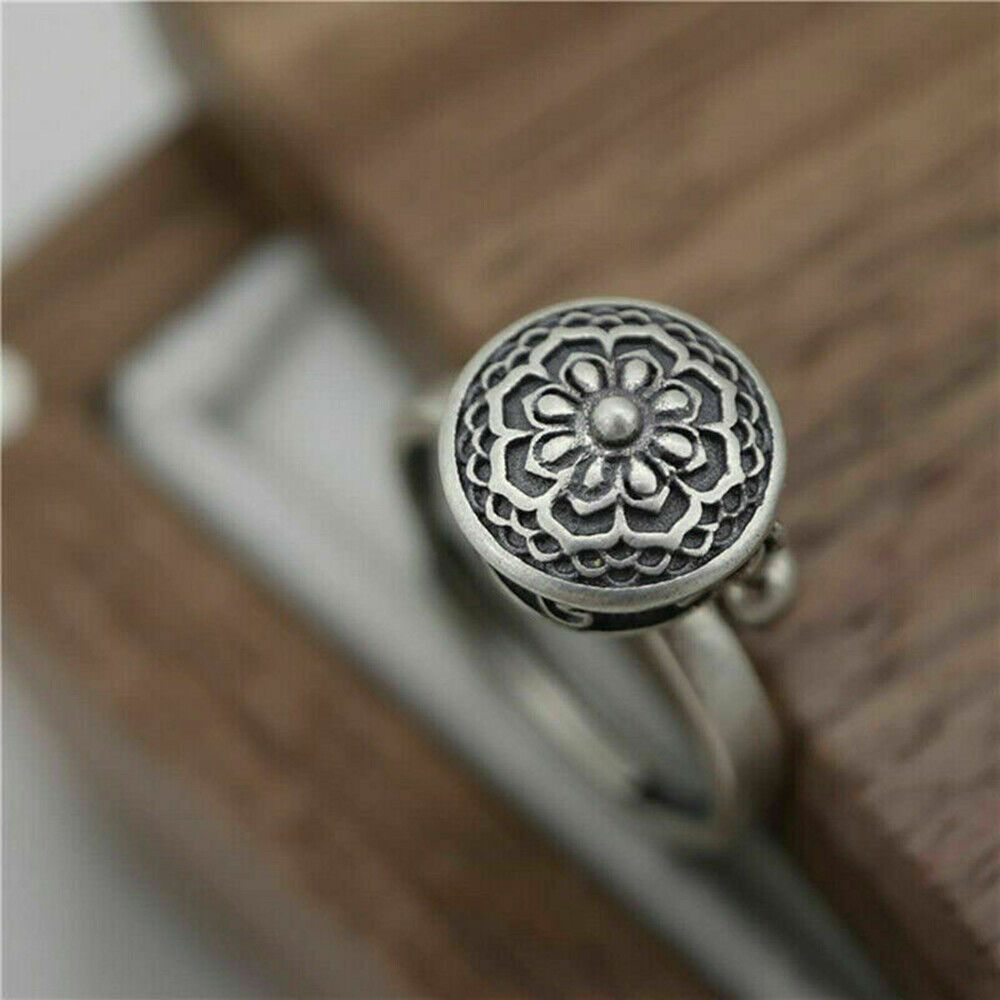 Traditional Prayer Lotus Anxiety Relief Ring Adjustable Fidget Rings For Women