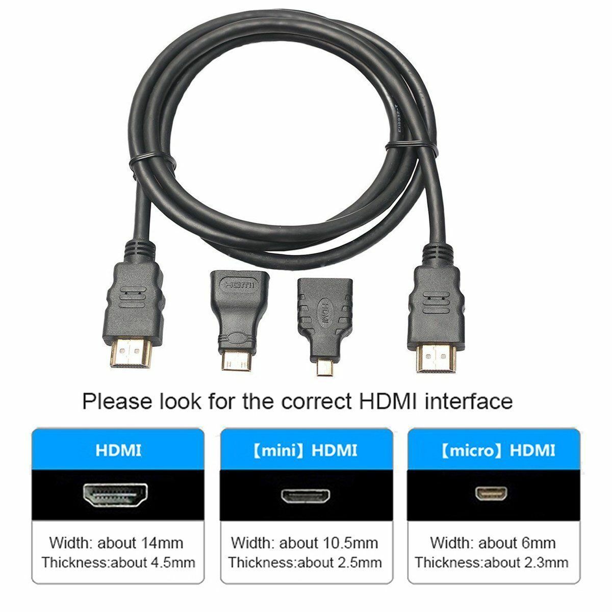 3 in 1 HD 1.5M HDMI to HDMI Cable + Micro HDMI Adaptor + Mini HDMI adapter