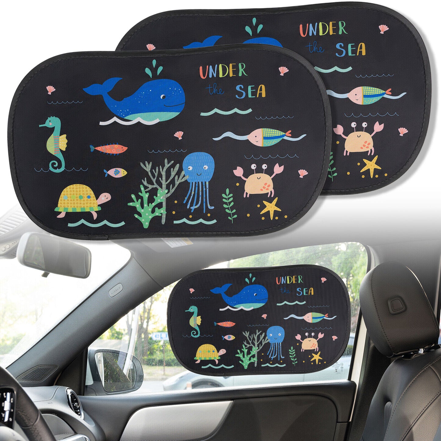 X2 Car Sunshade Cartoon Pattern Rear Side Window Cover Sun Shade For Baby Kids